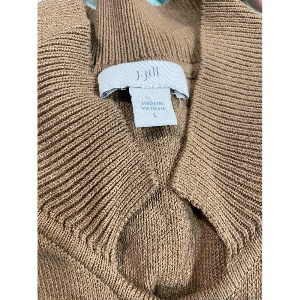 J Jill Cardigan Sweater Knit Button Front Pockets Tan Size L - Picture 3 of 4